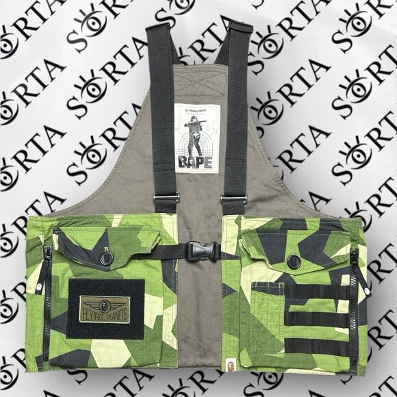 2018 Japan Bape Autumn/Winter Season Splinter Camo Military Vest Bag Olive Drab - Picture 1 of 16